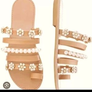 Tan Floral Strappy Sandals for Summer